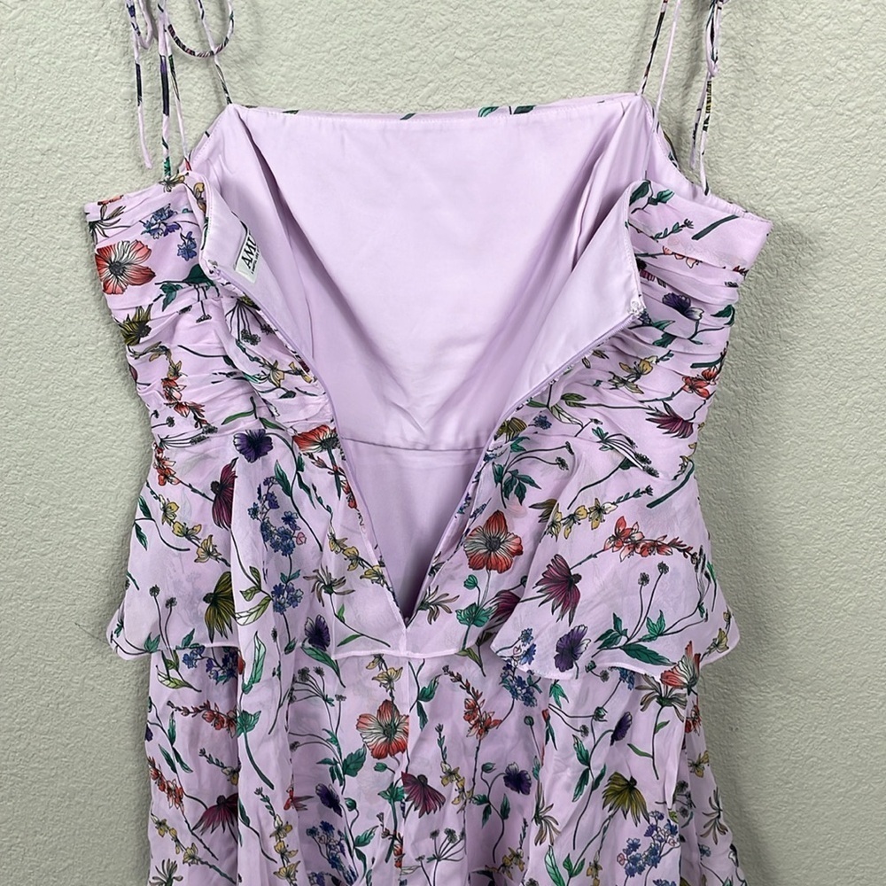 NWT AMUR Acacida Tie Shoulder Ruffle Midi Dress in Lilac Lily Dreamy Wildflower - Picture 9 of 16